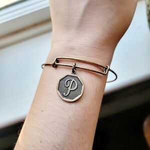 Gold Bronze Alex & Ani "P" Initial Bangle Charm Bracelet